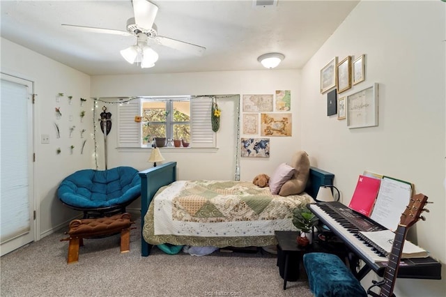 bedroom with carpet and ceiling fan