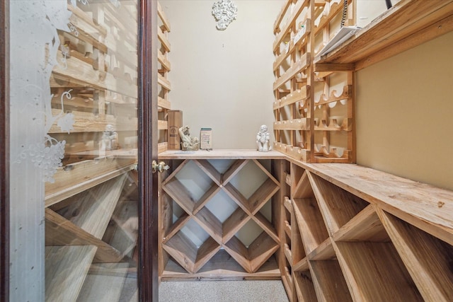 wine cellar with carpet flooring