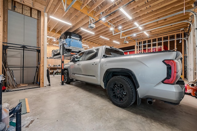 garage with a garage door opener