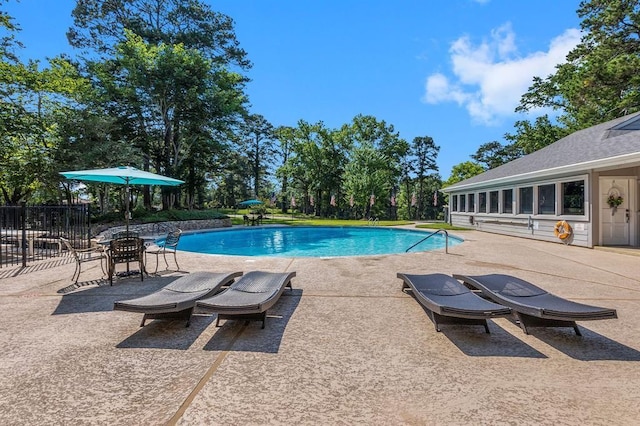 view of swimming pool with a patio area