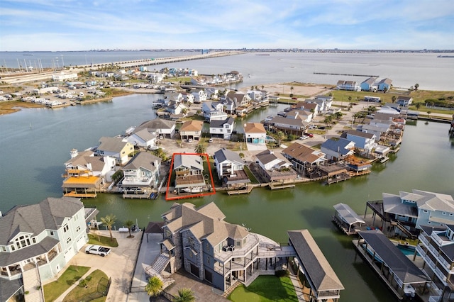 aerial view featuring a water view