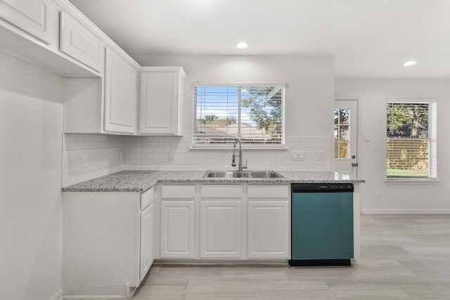 kitchen featuring white cabinets, stainless steel dishwasher, a healthy amount of sunlight, and sink