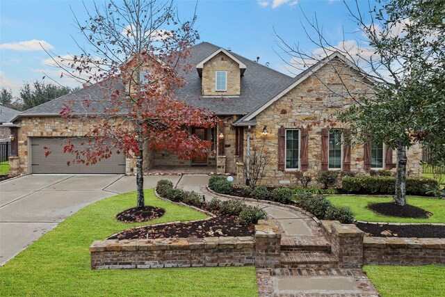 view of front of property with a garage and a front yard