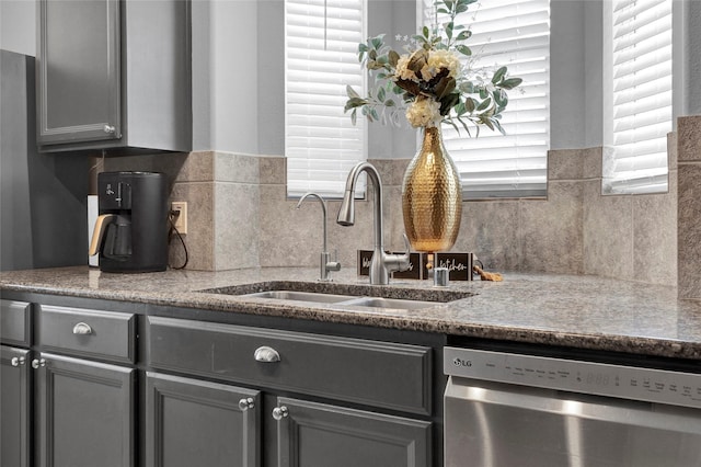 kitchen featuring dishwasher, gray cabinets, and sink