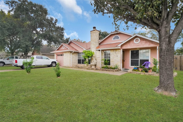 view of front of property featuring a garage and a front lawn