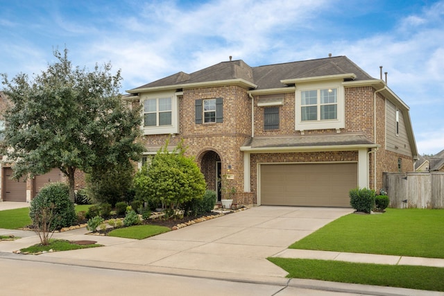 view of front of house featuring a garage and a front lawn