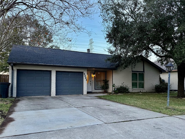 ranch-style house with a front lawn and a garage