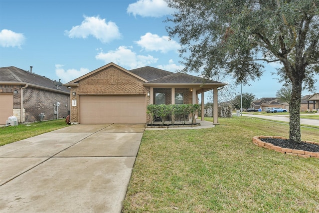 ranch-style house with a front lawn and a garage