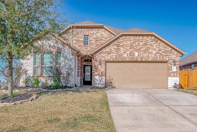 view of front property with a front yard and a garage