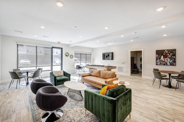 living room with light wood-type flooring