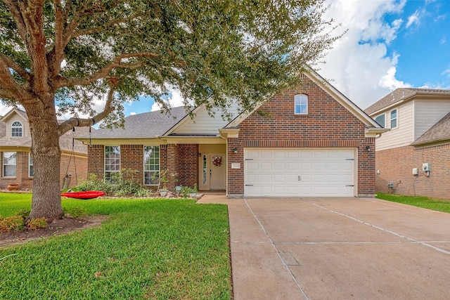 front of property with a front lawn and a garage