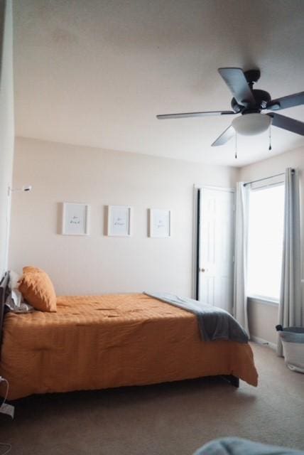 bedroom with carpet floors and ceiling fan