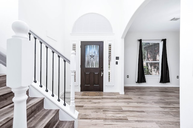 foyer entrance featuring wood-type flooring