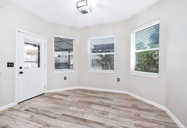 interior space with light hardwood / wood-style floors