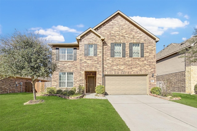 view of front of house with a garage and a front lawn