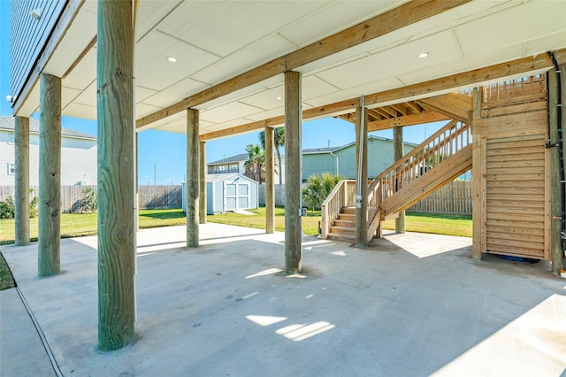 view of patio / terrace with a storage unit