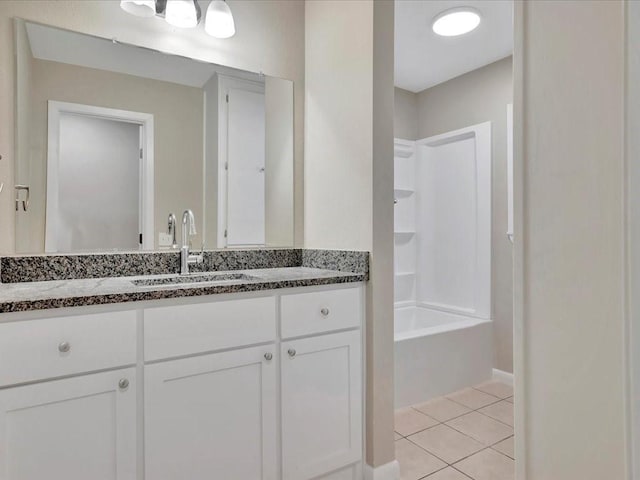 bathroom featuring tile patterned floors, vanity, and shower / washtub combination