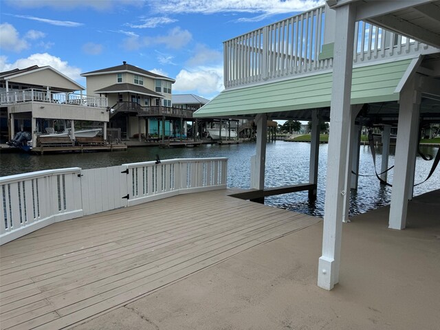 view of dock with a water view