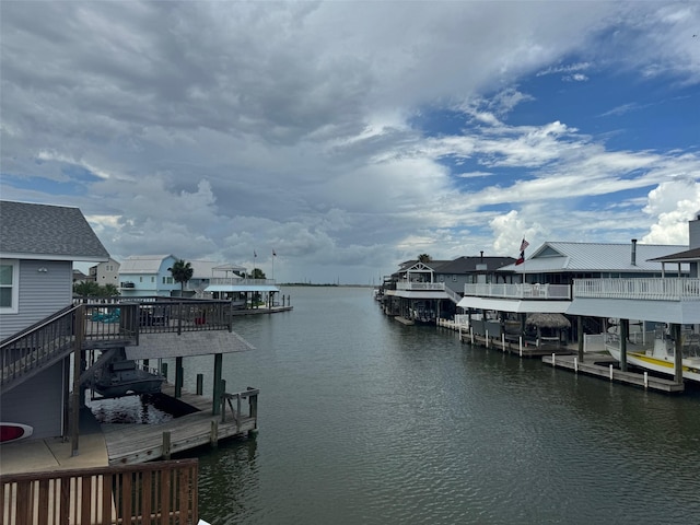 view of dock with a water view