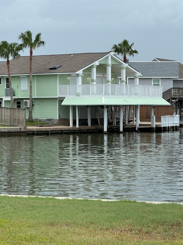 exterior space with a water view