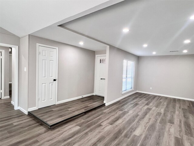 basement with wood-type flooring