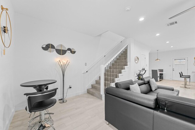 living room featuring light wood-type flooring