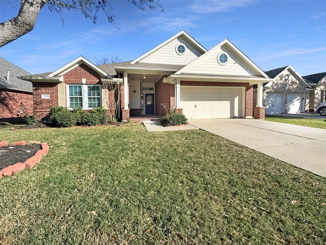 ranch-style house with a garage and a front yard