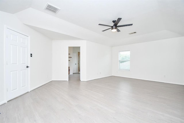 empty room featuring ceiling fan and light wood-type flooring