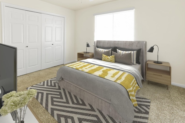 carpeted bedroom with a closet