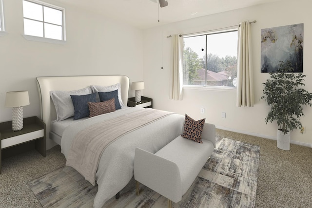 bedroom with carpet flooring and ceiling fan