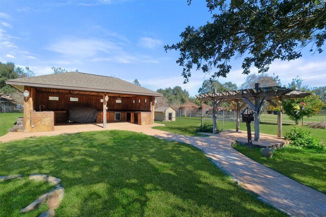 view of yard with a pergola