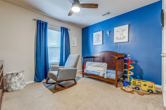 bedroom with carpet and ceiling fan