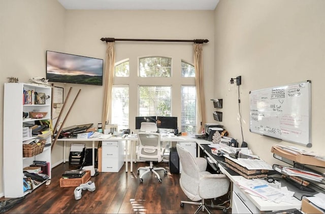 office area with dark hardwood / wood-style flooring