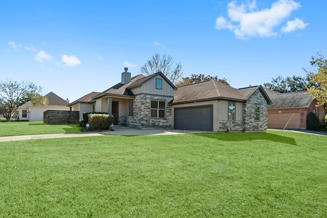 view of front facade with a front lawn and a garage