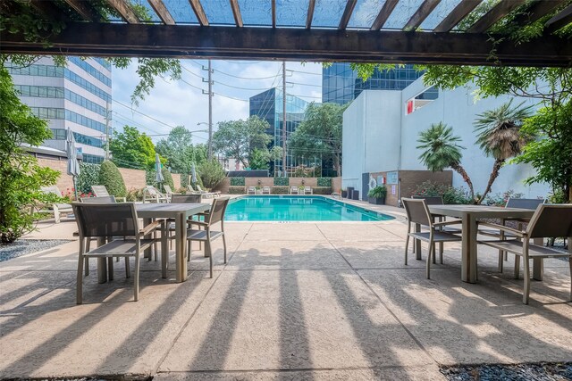 view of swimming pool with a patio