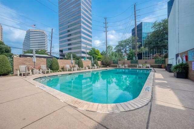 view of swimming pool with a patio area