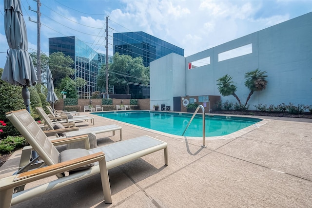 view of pool featuring a patio