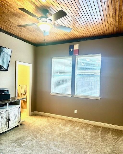 4418 Greens Court Way, Houston, TX 77339 - carpeted home office with ceiling fan, wooden ceiling, and baseboards
