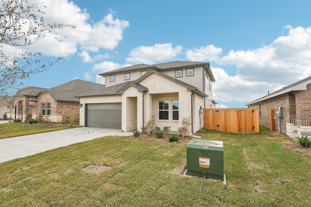 view of front of home with a garage and a front lawn