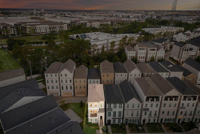 view of aerial view at dusk