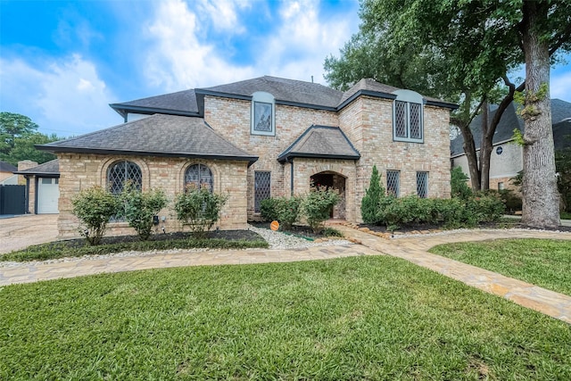 view of front facade featuring a garage and a front lawn