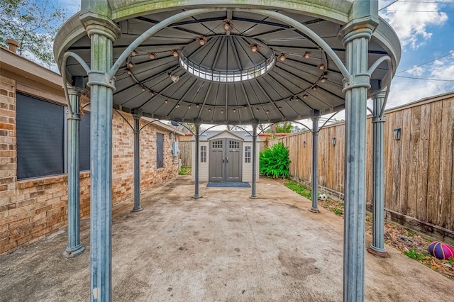 view of patio / terrace with a storage shed