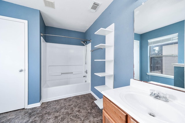 bathroom featuring vanity and shower / washtub combination