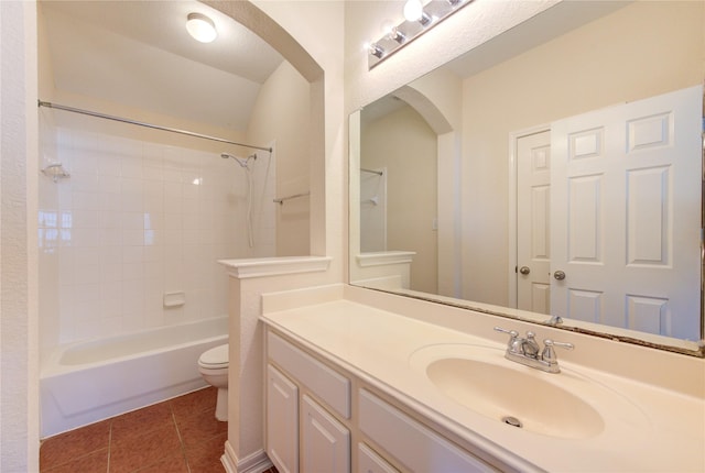 full bathroom with tile patterned flooring, vanity, toilet, and shower / bathtub combination