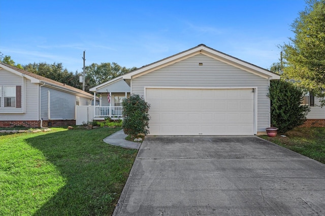 single story home with a front yard and a porch