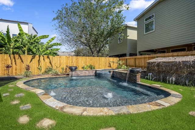 view of pool with pool water feature