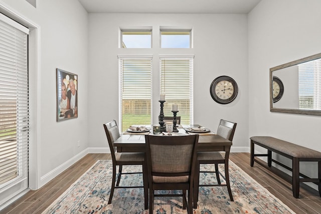 dining room with dark hardwood / wood-style flooring