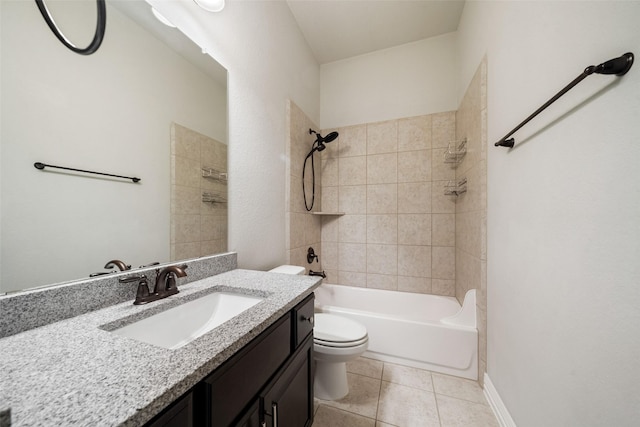 full bathroom featuring tile patterned flooring, vanity, toilet, and tiled shower / bath