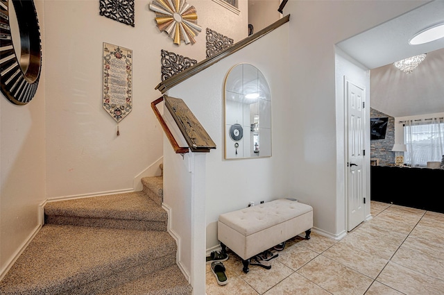 staircase with tile patterned flooring