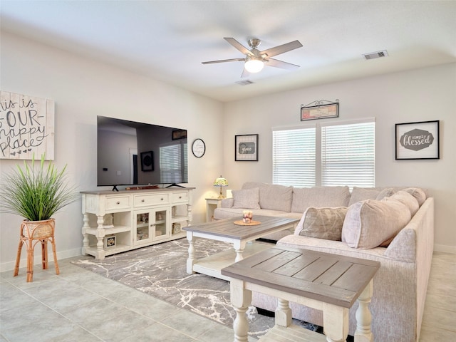 living room with ceiling fan